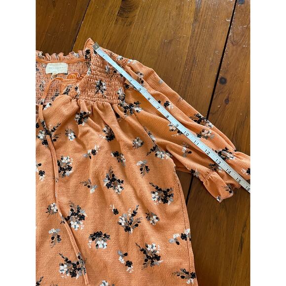 Melloday Medium Blouse Floral Ruffle Half Sleeve Style CET204681-TM Orange White - Picture 7 of 9